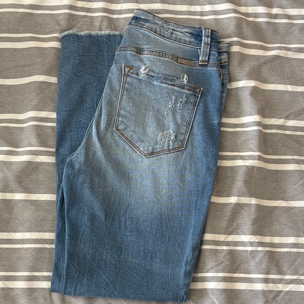 KanCan Mid Blue Straight Leg Jeans with Subtle Distressing